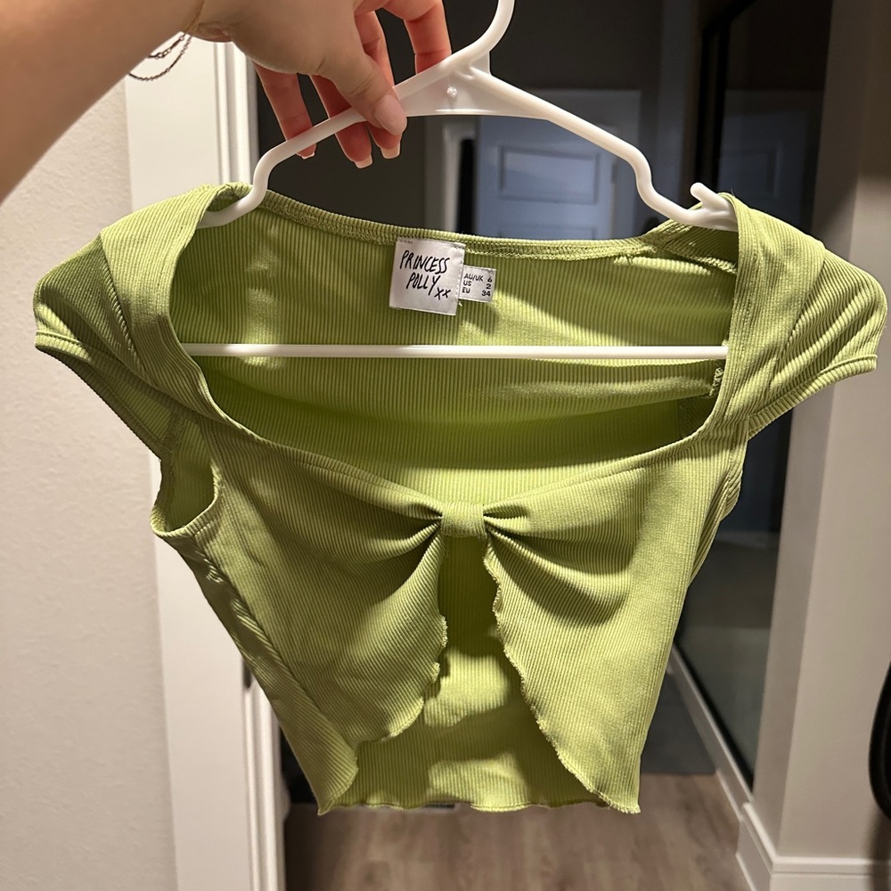 Princess Polly Light Green Ribbed Crop Top